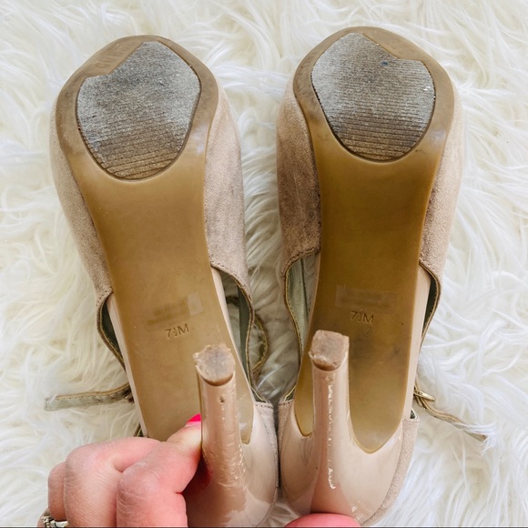 Guess | Nude T-Strap Suede Heels - Picture 6 of 7